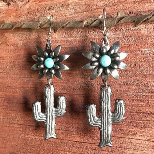 Boho Cactus Flower Earrings for Women Retro Oorbellen 2019 Long Pendientes Sunflower Drop Earring Summer Brincos Jewelry