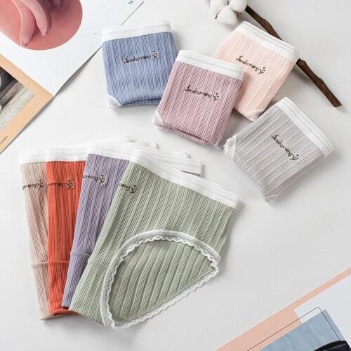 Womens Underpants Soft Cotton Panties Girls Solid Color Briefs Striped Panty Sexy Lingerie Female Underwear M-XL Panty