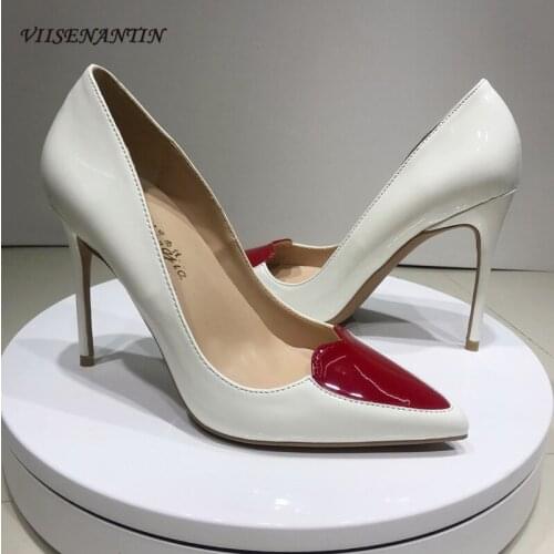 French heart-shaped high heel shoes women 2021 new all-match stiletto patent leather white pointed toe high heels
