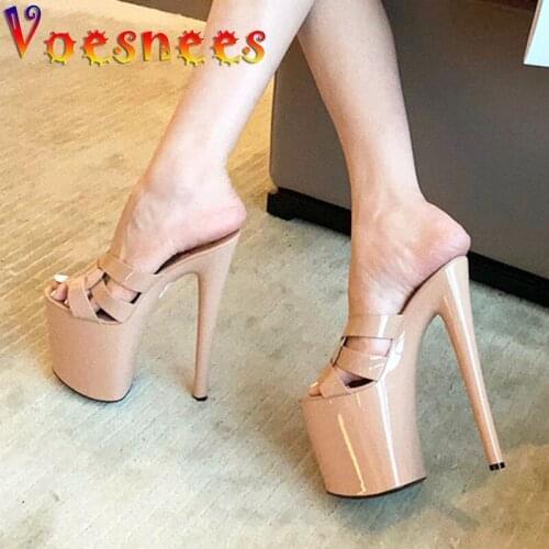 Slippers Women 2021 Fashion Weave Prom women Shoes Summer Sexy 20CM Super High Heel Sandals Model Banquet Club Pole Dance Shoes