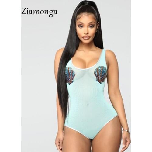 Ziamonga Sexy O Neck Mesh Bodysuits Women Skinny Fit White Romper Jumpsuit Sleeveless Bodycon Bodysuit Top For Women Clothing