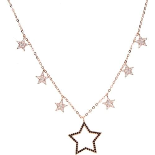 100% 925 sterling silver sparking star drop charm elegant lady female gift Christmas gift star rose gold color necklace charm