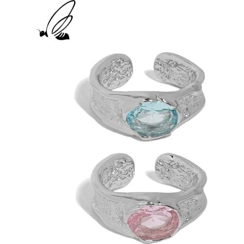 SSTEEL Sterling Silver 925 Korean Rings Simple Design Pink Bulu Zircon For Women Adjustable Open 2021 Anillos Fine Jewellery