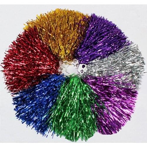 1Pc Plastic Handle Metallic Streamer Poms Cheerleading Cheering Pom Pom Ball Cheering Dance Decorator Club Match Sports Supply