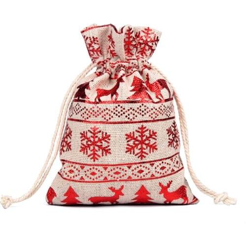 10Pcs 9.5x13.5/12.5x17.5 Burlap Christmas Gift Bag Jewelry Packaging Bags Wedding Party Decoration Drawable Bags Sachet Pouches