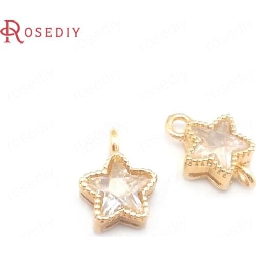 38356)10PCS 7.5MM 24K Champagne Gold Color Brass and Zircon Star Charms Pendants High Quality Diy Jewelry Findings Accessories