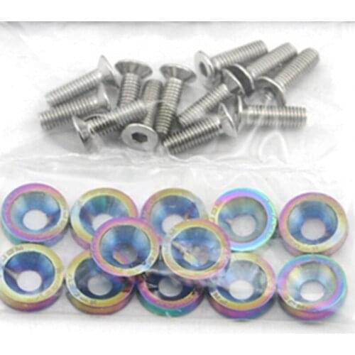 10pcs Multi-color Aluminum JDM Fender Washers and M6 Bolt Car Modified Hex Fasteners Fender Washer Bumper Engine Concave Screws