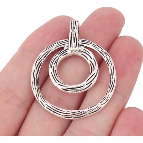 10 x Tibetan Silver Open Hammered 2 Circles Charms Pendants Double Sided for Necklace Jewelry Findings 43x35mm