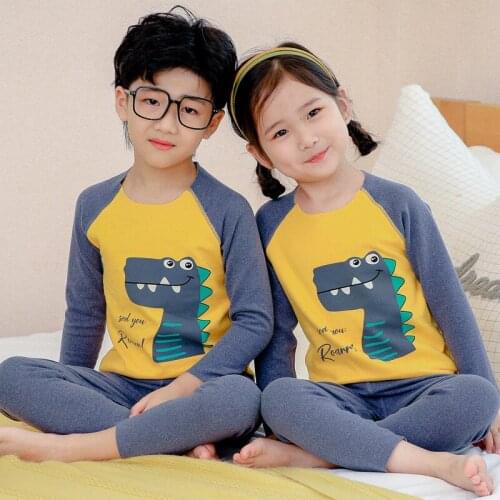 2Pcs Childrens Thermal Underwear Girls Winter Pajamas Cartoon Sleepwear For Kids Boys Dinosaur Pyjamas Set Teens Clothes Suit