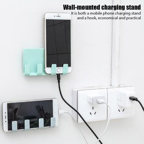 2021 Universal Phone Suction Wall Hook Charging Cable Wall Hanging Rack Hanger Mount Charge Cable Holder Home Power Socket Stand