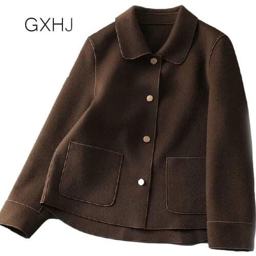 Women 2021 new fashion short women wool coat Women Faux Wool coat Single Breasted Turn Down Female Blends Causal M-4XL LHJ180