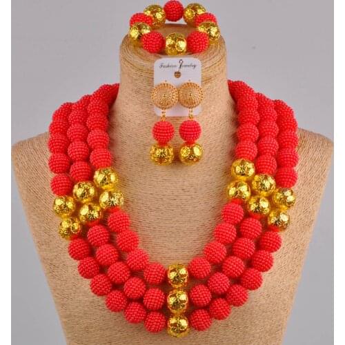 24 inches long necklace red african beads jewelry set simulated pearl FZZ22