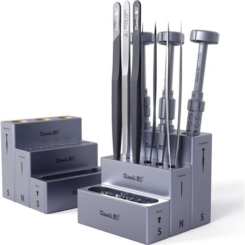 4Pcs/Set Aluminum Alloy Storage Box Tweezers Screwdriver Screw Parts Magnetic Deposit Organizer CellPhone Repair Tool Container