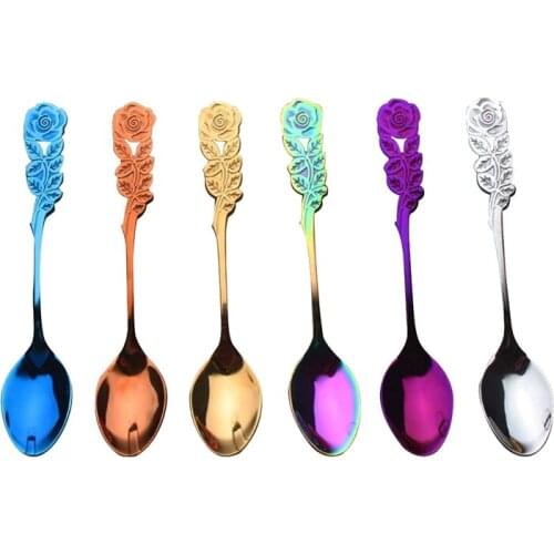 6-Pack Rose Coffee Spoons Rainbow Multicolor Teaspoon Dessert Espresso Stainless Steel Stirring Spoons Mixing Spoons