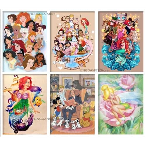 5d Diy Diamond Painting Disney Princess Collection Cartoon Girls Diamond Mosaic Embroidery Cross Stitch Kits Art Home Decor Gift