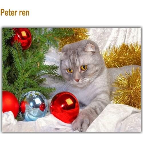 Peter ren Diy Diamond painting cross stitch anima cat Square\Round mosaic Rhinestones Full embroidery Christmas gift ball kitten
