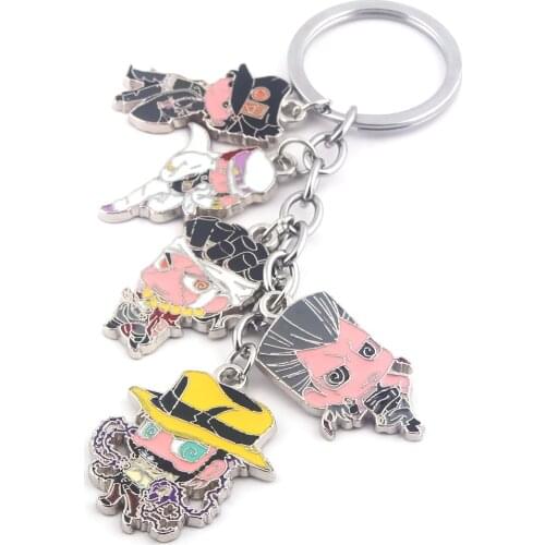 Anime JOJO Bizarre Adventure Keychain Kujo Jotaro Kira Yoshikage Caesar Metal Figure Pendent Keyring For Fans Collection Gift