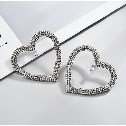 Large Heart Drop Earrings For girls 2020 Trendy Pearl Crystal Rhinestone Pendant Statement Earrings Big Dangle Earring