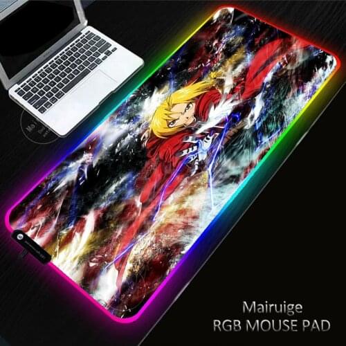 Anime Fullmetal Alchemist RGB Large Gaming XXL 900x400/350X600MM Mouse Pad LED Lighting XL Mousepad Gamer Computer Desk Mat Pad
