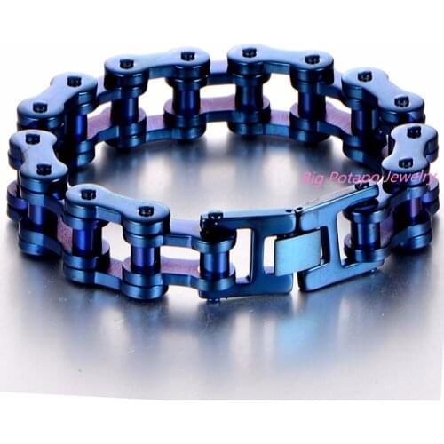 Blue Colors Biker Motorcycle Link 316L Stainless Steel Bracelet Wholesale Boys Mens Chain Sport Jewelry