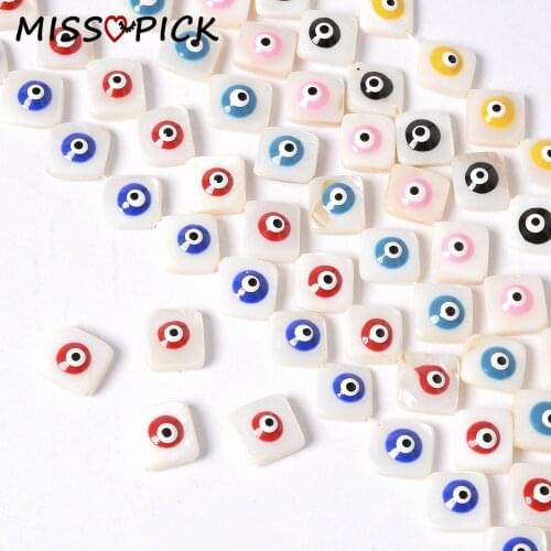 10mm 25-29pcs/strip Square Shape Shell Beads Evil Eye Natural Freshwater Shell Beads for DIY Jewelry Making Bracelet Necklace
