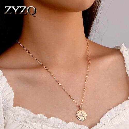 ZYZQ 2021 New Creative Compass Pendant Necklace For Women Personality Simple Chain Clavicle Trend Jewelry Accessories
