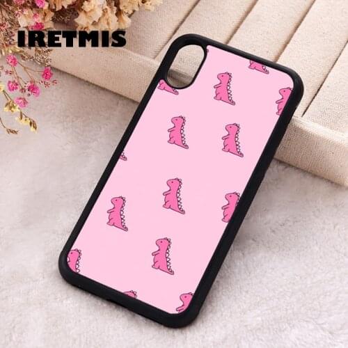Iretmis 5 5S SE 2020 Phone Cover Case for iPhone 6 6S 7 8 Plus X Xs XR 11 12 Mini Pro Max Rubber Silicone Pink Dinosaurs
