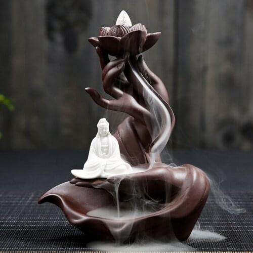 Zen guanyin Purple sand production Buddha decorations for home backflow incense burner censer Special arts and crafts