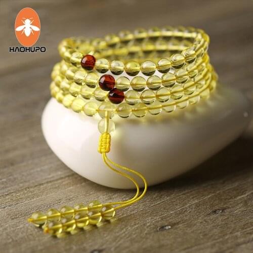 HAOHUPO Baltic Amber 108 Beads 5-7mm Natural Amber Bracelet Meditation Buddhist Unisex Men Bracelets & Bangles for Women Jewelry