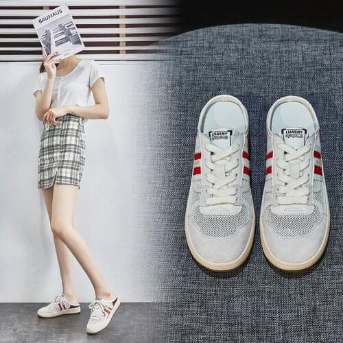 Ins Fashion Slippers Women Sneakers Ins Fashion Off White Shoes Designer Lace-Up Canvas Split Leather