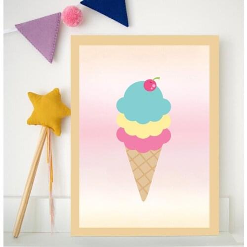 Ice Cream Canvas Print Nursery Decor Dessert Ice Cream Cute Cartoon Poster Nordic Painting Picture Baby Kids Room Wall Art Decor