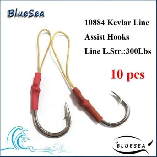 BlueSea 10Pcs/Pack 10884 Stainless Steel Kevlar Line Assist Hooks Kevlar Jigging Assistant Hooks With High Stronger Kevlar Line