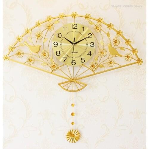 Quartz clock sector swing wall clock bedroom silent clock living room decoration Chinese wall watch decoration home decoration