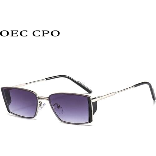 OEC CPO Punk Small Rectangle Sunglasses Women Men Brand Trendy Square Sun Glasses For Female Steampunk Retro Eyewear UV400