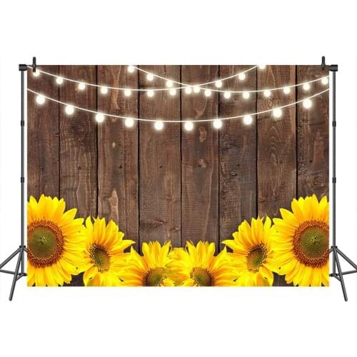 Neoback Wood Backdrops Light Sunflower Baby Shower Newborn Customized Photographic Backdrops for Photo Studio