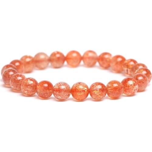 Natural Gold Strawberry Quartz Orange Sunstone Braceet For Women Lady Men Cube Crystal Reiki Gemstone Round Beads Strands AAAAA