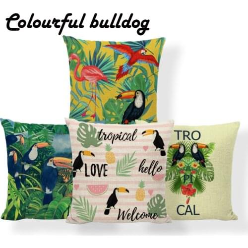 Toucan Pineapple Cushion Cover Hello Banana Leaf Pillow Shabby Chic Farmhouse For Living Room Throw Cushion Covers 18 Inch Linen