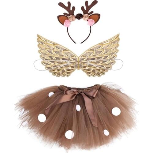 New Purim Fluffy Brown Deer Girl Tutu Skirt Christmas Costume Kids Reindeer Tulle Skirt For Halloween Carnival Children Outfit