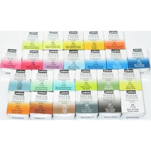PEBEO WATERCOLOUR AQUARELLE FINE Solid Watercolor Paint Half Pans 24 Colors