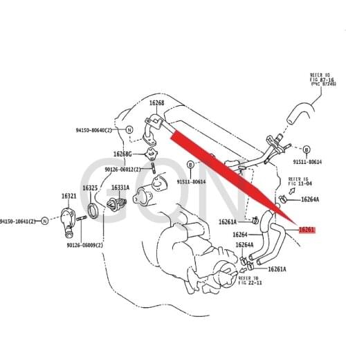 Water bypass hose 2004-Toy ota COR OLL ALE VIN E'Z water flow hose (throttle valve out) water pump bypass hose