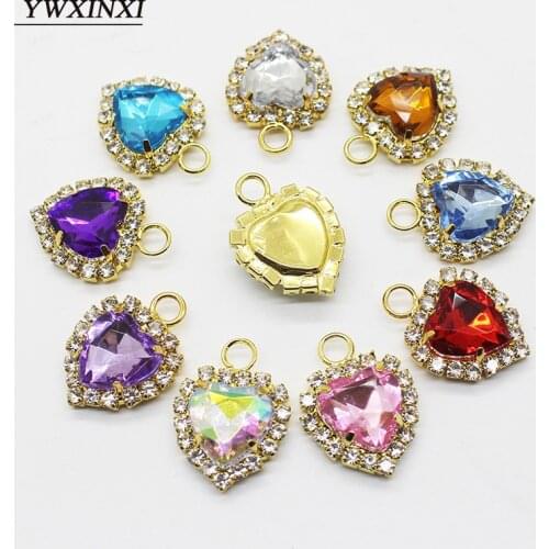 Heart-shaped Gold and silver 10Pcs/lot Peach Pendant Jewelry Findings Rhinestone crystal Accessories wedding Decoration Making