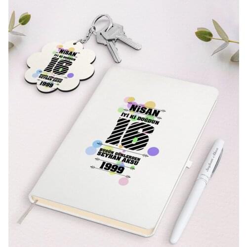 Personalized Dated happy birthday White Notebook Pen and Keychain Gift Set Reliable Quality Gift Casual Design Moment