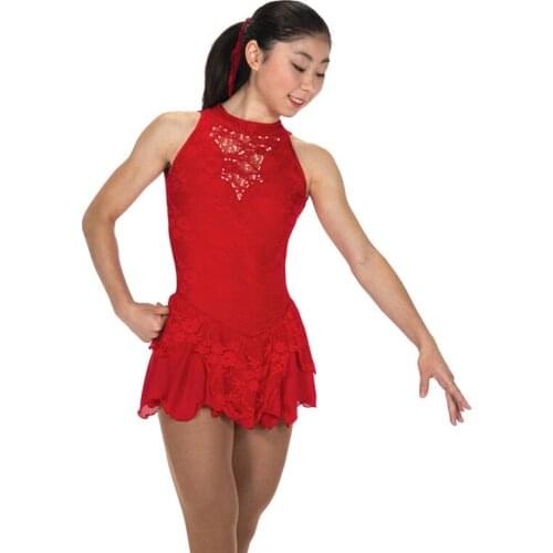 Nasinaya Figure Skating Dress Customized Competition Ice Skating Skirt for Girl Women Kids Gymnastics Performance Red Lace