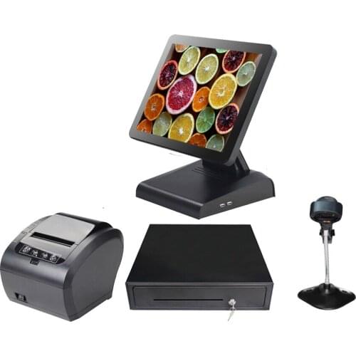 POS All In One POS system 15'' Commercial EPOS machine restaurants equipment black touch screen POS System