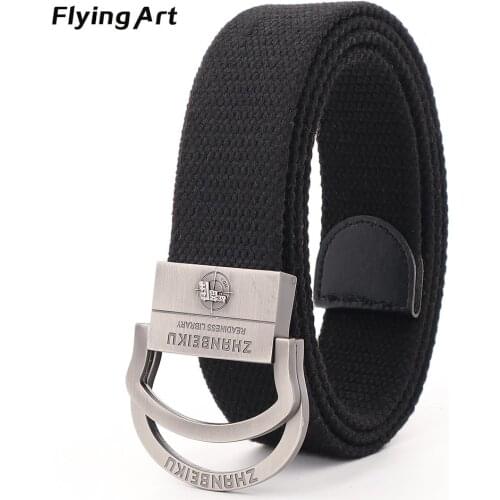 Mens Pistol Double Ring Buckle Tactical Military Canvas Thick Cotton Belt Outdoor Multifunctional Training Belt for women