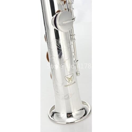 MARGEWATE New Straight Pipe Soprano Saxophone Brass Silver Plated B Flat Sax Playing Musical Instrument with Mouthpiece