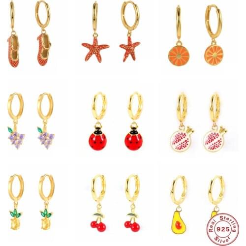 CANNER 2021 Trend Cute Dripping Oil Earring 925 Silver Korean INS Fruits Hoop Earrings Aros Papaya Aros Fresa Summer Jewerly