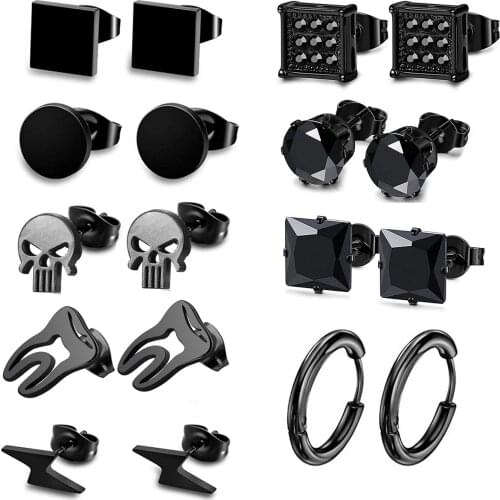 9 Pairs Punk Stainless Steel Cz Stud Earrings Cubic Zircon Hypoallergenic Stud Earrings Set For Men Women Piercing Jewelry