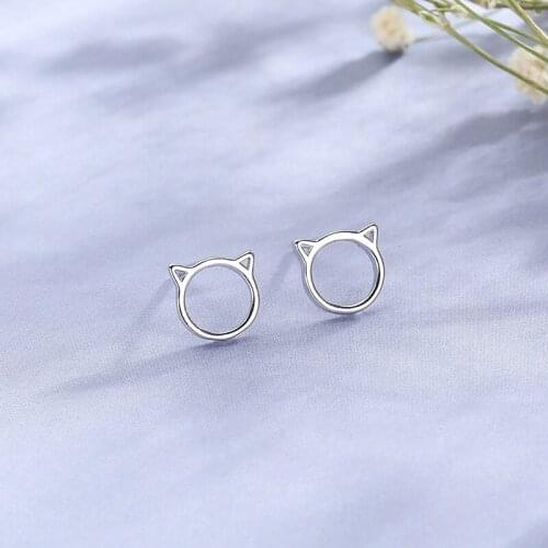 Cat Head Shape Stud Earrings For Women With Animal Sweet Cute Hollow Ear Rings Korean Fashion Design Student Girls Party Jewelry