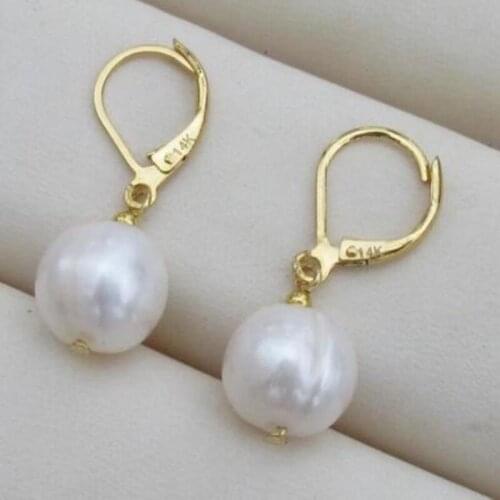 NEW PERFECT 11x12mm AAA+ drop white south sea pearl earring 14k/20